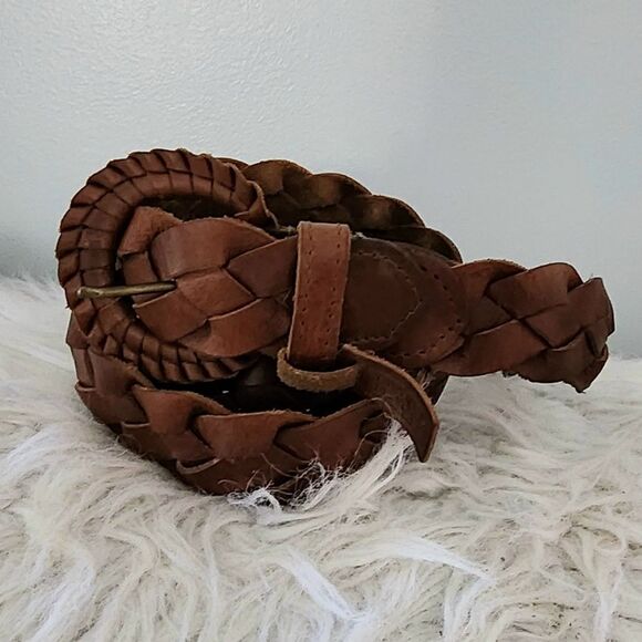 Genuine leather belt women's size 18 brown braided - Picture 1 of 4